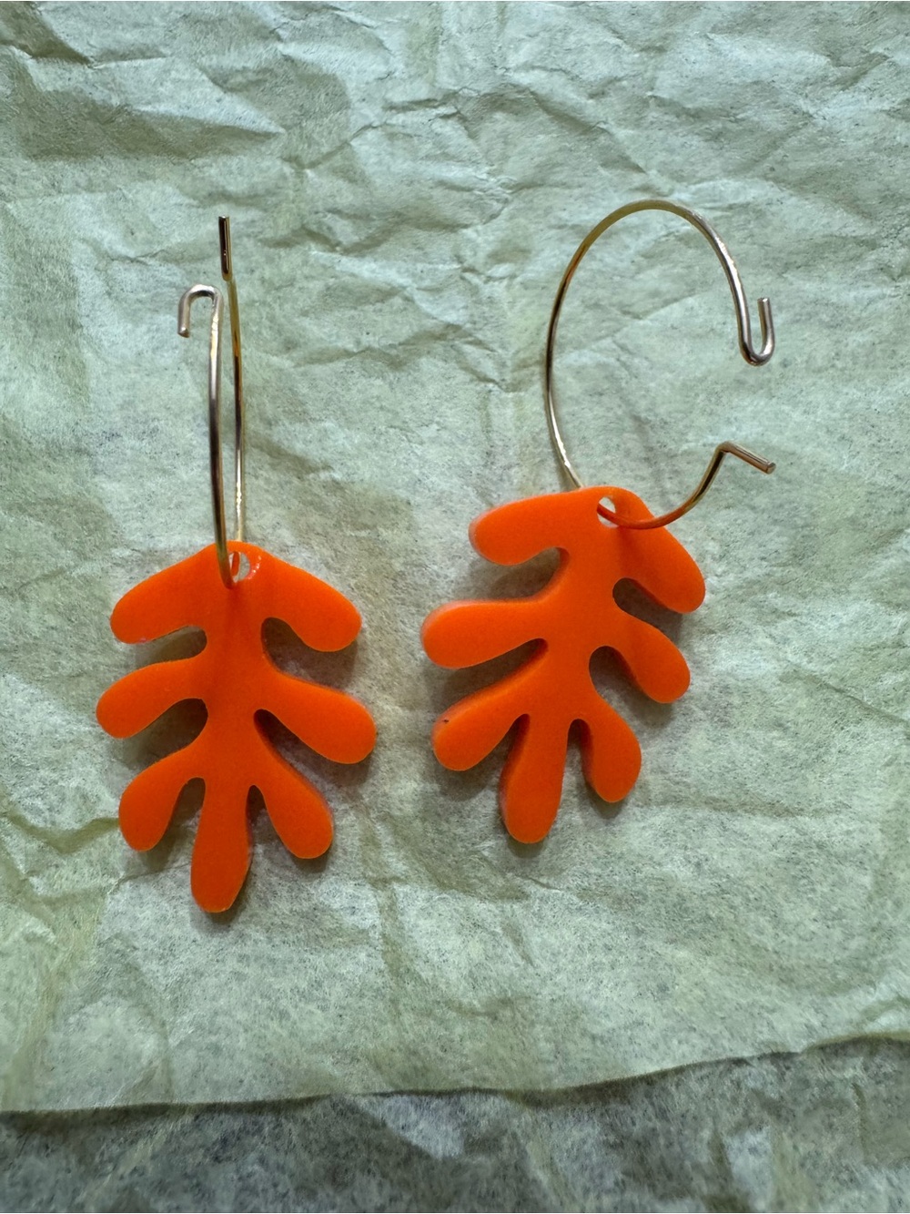 Orange Leaf Dangle Hoop Fall Earrings